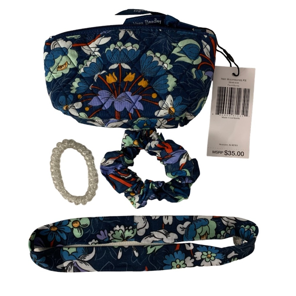 NWT Vera Bradley 4-Piece Hair Kit Zip Case Headband Spiral Tie Hair Scrunchie